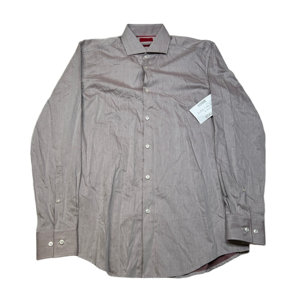 HUGO Slim Fit Dress Shirt Mens Medium 15 Light Red Easy Iron Long Sleeve NEW $98